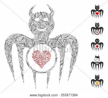 Hatch Mosaic Based On Gambling Happy Devil Icon. Mosaic Vector Gambling Happy Devil Is Created With 