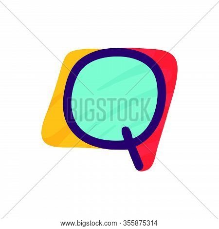 Q Letter Logo In Kids Paper Applique Style. Perfect For Cute Identity, Funny Craft Package, Holidays
