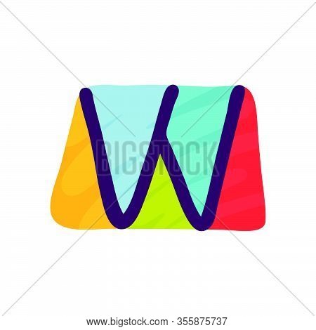 W Letter Logo In Kids Paper Applique Style. Perfect For Cute Identity, Funny Craft Package, Holidays