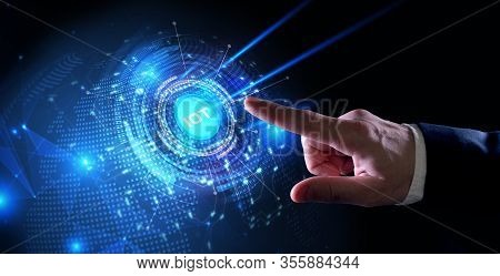 Internet Of Things - Iot Concept. Businessman Offer Iot Products And Solutions. Young Businessman  S