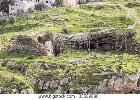 Jerusalem, Israel, February 29, 2020 : The Ruins Of An Old Christian Monastery Are In The Gey Ben Hi