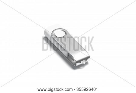 Blank White Closed Usb Stick Mockup, Side View, 3d Rendering. Empty Storage Flashcard For Gen Or Inf