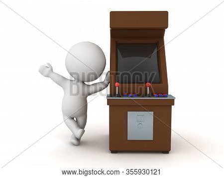 3D Character Leaning On Old Arcade Cabinet