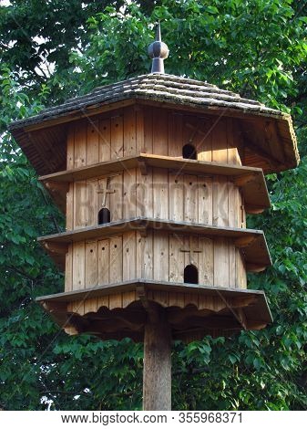Wooden Dovecote, Vintage, Classic Pigeon Breeding In The Countryside, Czech Republic