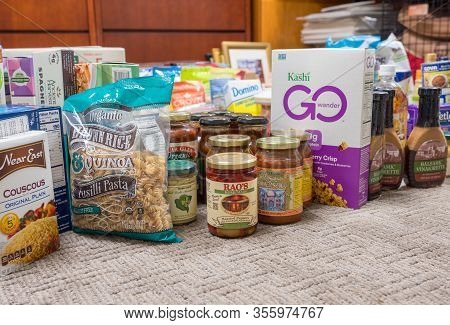 Morgantown, Wv - 16 March 2020: Selection Of Groceries For Home Store During Quarantine Due To Coron