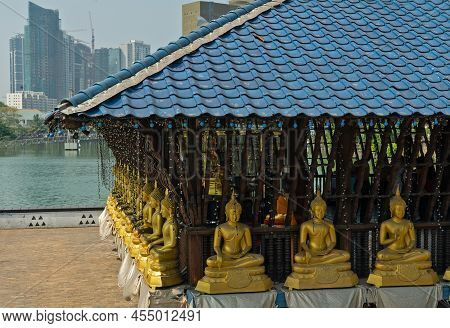 Buddha Golden Statues In Seema Malaka Temple, Colombo City, Sri Lanka