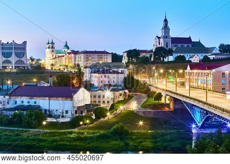 Grodno Regional Drama Theatre, St. Francis Xavier Cathedral In Morning Streets In Visa Free Hrodna O