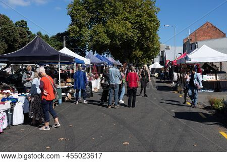 Wanganui New Zealand - April 9 2022; People At Saturday Street Market In City