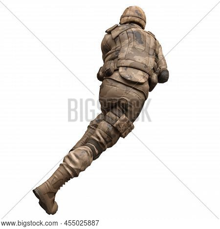 Soldier With A Machine Gun Isolated White Background 3d Illustration