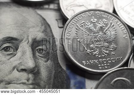 Dollars And Rubles. Economic Crisis, Decline Of The World Economy. Ruble Devaluation. The Fall Of Th