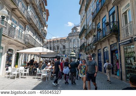 Porto, Portugal. 2022 May 4 . People In Clerigos Tower Landmark In Porto, Portugal In Summer 2022.