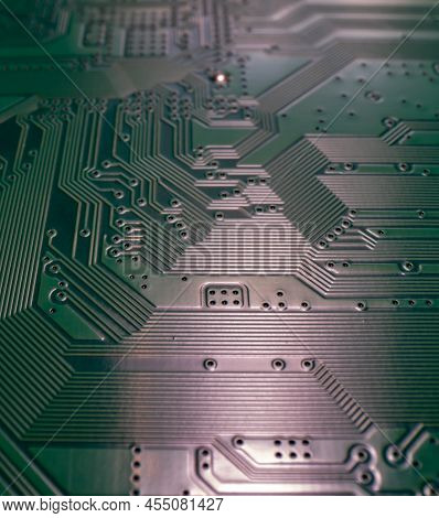 Technology Background With Circuit Board. Electronic Computer Hardware Technology. Motherboard Digit
