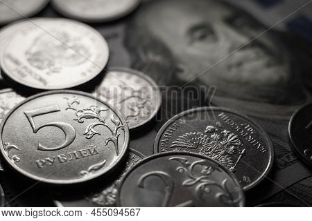 Dollars And Rubles. Economic Crisis, Decline Of The World Economy. Ruble Devaluation. The Fall Of Th