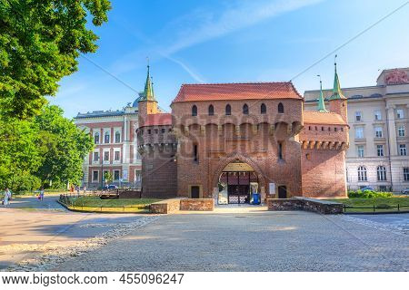 Krakow, Poland - June 18, 2019: Barbican Fortress Formerly Connected To City Walls