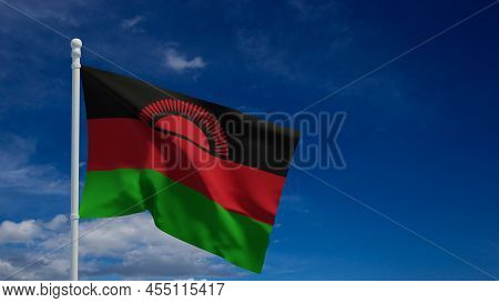 Republic Of Malawi National Flag, Waving In The Wind. 3d Rendering, Cgi Illustration