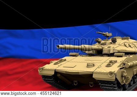 Donetsk Peoples Republic Modern Tank With Not Real Design On The Flag Background - Tank Army Forces 
