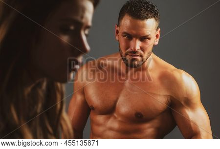 Treason Concept. Brutal Man With Sad Woman. Break Up, Divorce Or Treason In Relations Concept.