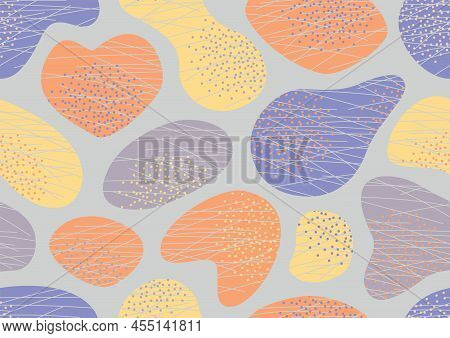 Various Modern Free Form Shapes And Doodle Objects Seamless Pattern. Trendy Contemporary Pattern. Ab