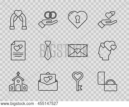 Set Line Church Building, Diamond Engagement Ring, Heart With Keyhole, Greeting Card, Wedding Arch, 