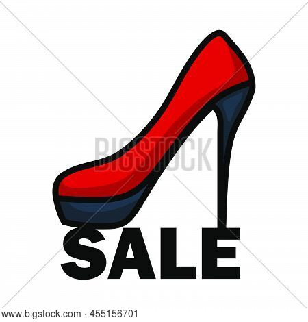 High Heel Shoe On Sale Sign Icon. Editable Bold Outline With Color Fill Design. Vector Illustration.