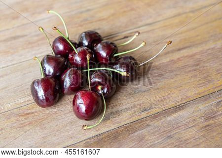 Cherry Fresh Berry Fruit Sweet Juicy On Wood Table