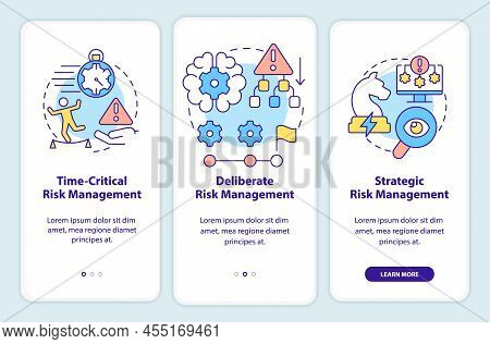 Operational Risk Management Levels Onboarding Mobile App Screen. Business Walkthrough 3 Steps Graphi