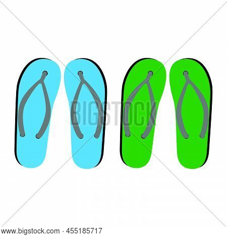 Two Pair Of Chappals, Sleeper Blue And Green. On White Background