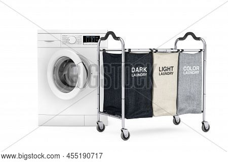 Empty Compartiments Laundry Clothing Separation Trolley Cart Room Service Tool And Equipment Near Mo