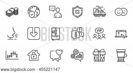 Outline Set Of Users Chat, Cogwheel And Like Line Icons For Web Application. Talk, Information, Deli