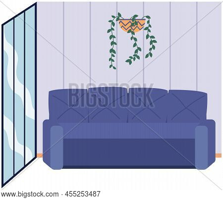 Sofa And Couch Blue Colorful Cartoon Vector. Sofa Leisure Furniture. Comfortable Lounge For Interior