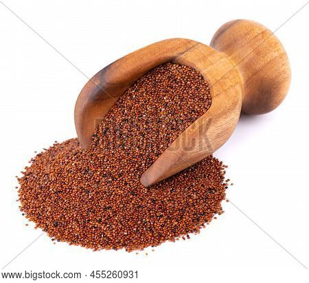 Canihua Grains Isolated On White Background. Pile Of Qaniwa In Wooden Scoop. Dry Grains Of Chenopodi