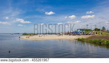 Harderwijk, Netherlands - May 22, 2022: Beach Island At The Lake In Harderwijk, Netherlands