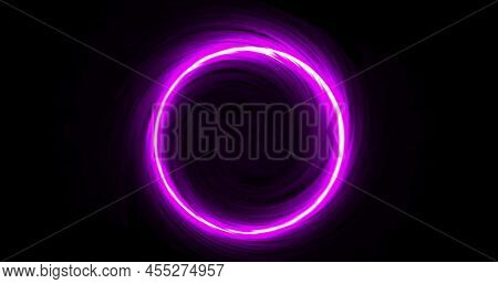 Footage Purple Neon Portal Ring, Circle On Black Background. Abstract Portal Made Of Particles. Grad