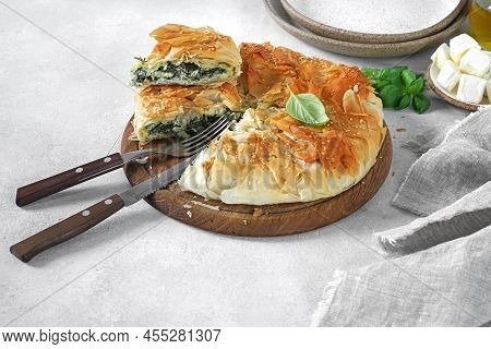 Delicious Pie With Spinach And Feta Cheese - Spanakopita, Traditional Greek Cuisine.