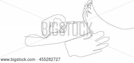 Continuous Drawing Of One Line Of Doctor Injects The Patient In The Foot Area Of The Sole Against Hy