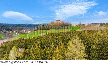 Pecka Medieval Castle In Czech Republic. Aerial View From Drone.