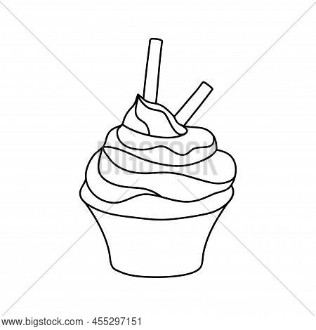 Doodle Cupcake. Design Sketch Element For Menu Cafe, Bistro, Restaurant, Coffeehouse, Bakery, Label,