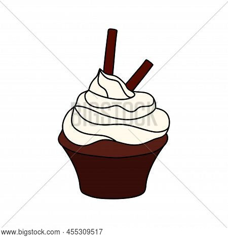 Doodle Cupcake. Design Sketch Element For Menu Cafe, Bistro, Restaurant, Coffeehouse, Bakery, Label,