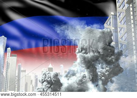 Huge Smoke Column In Abstract City - Concept Of Industrial Explosion Or Terrorist Act On Donetsk Peo