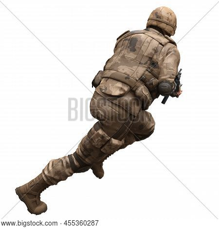 Soldier With A Machine Gun Isolated White Background 3d Illustration