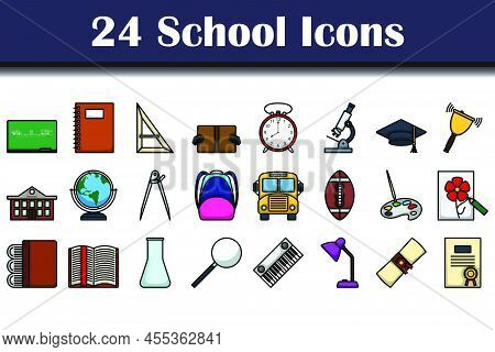 School Icon Set. Editable Bold Outline With Color Fill Design. Vector Illustration.
