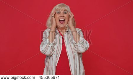 Joyful Senior Woman Laughing Out Loud After Hearing Ridiculous Anecdote Funny Joke, Feeling Carefree