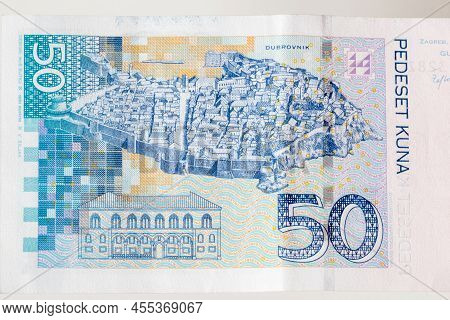 The Old City Of Dubrovnik And Its Rector's Palace On 50 Hrk Croatian Kuna Banknote.