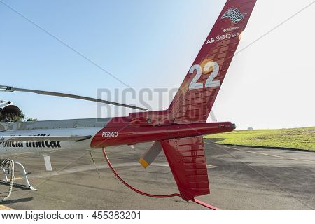 Bauru, Brazil. May 24, 2022: Helicopter Tail Rotor Of The As350 