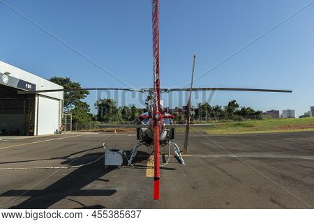 Bauru, Brazil. May 24, 2022: Back View Of The Helicopter Model As350 B2 Of The Military Police Of Th
