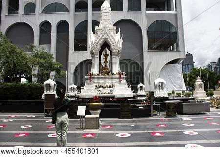 Ancient Trimurti God Statue Or Lord Supreme Trinity Figure In Shrine For Thai People Travelers Trave