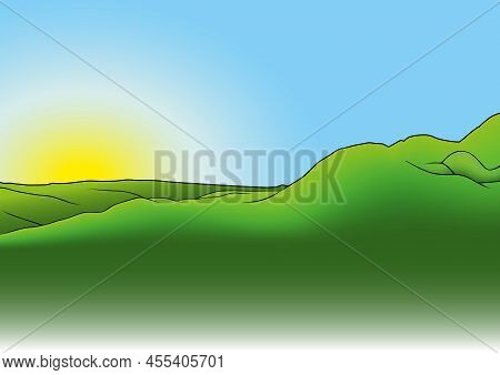 Hilly Landscape Without Vegetation - Colored Cartoon Illustration As Background, Vector