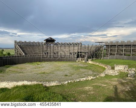Amphitheater In The Viminacium Archaeological Park Or Reconstruction Of The Amphitheater Of The Roma
