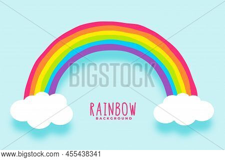 Colorful Rainbow With Clouds On Blue Background