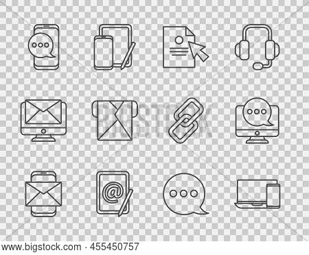Set Line Mobile And Envelope, Monitor Phone, Document Cursor, Mail E-mail, Chat Messages Notificatio